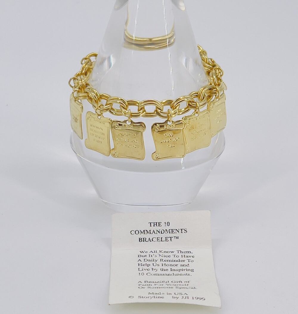 Vintage Bracelet Gold Tone Religious 10 Commandments Engraved Charms